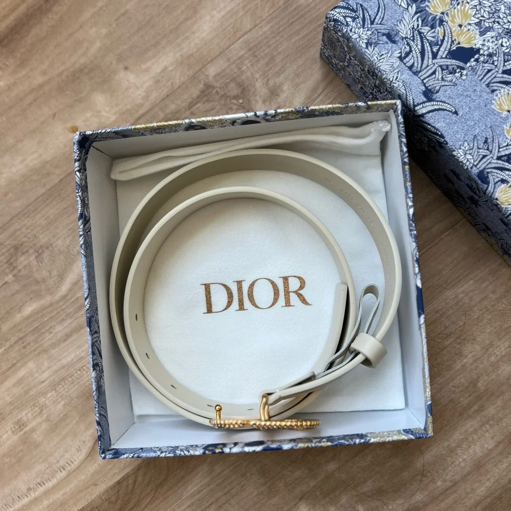 Christian Dior CD Crystal Belt | Cream Leather | Size 85 | - Picture 7 of 8